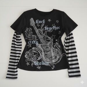 Black and Gray Kids Rock Graphic Shirt